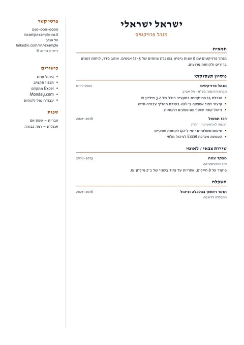 תבנית אלגנטי: דוגמה של קורות חיים