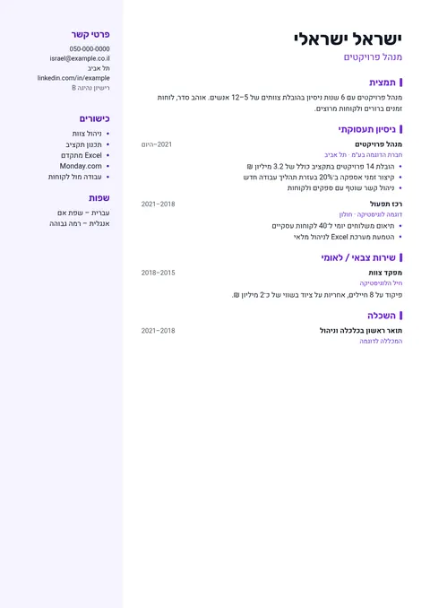 תבנית מודרני: דוגמה של קורות חיים