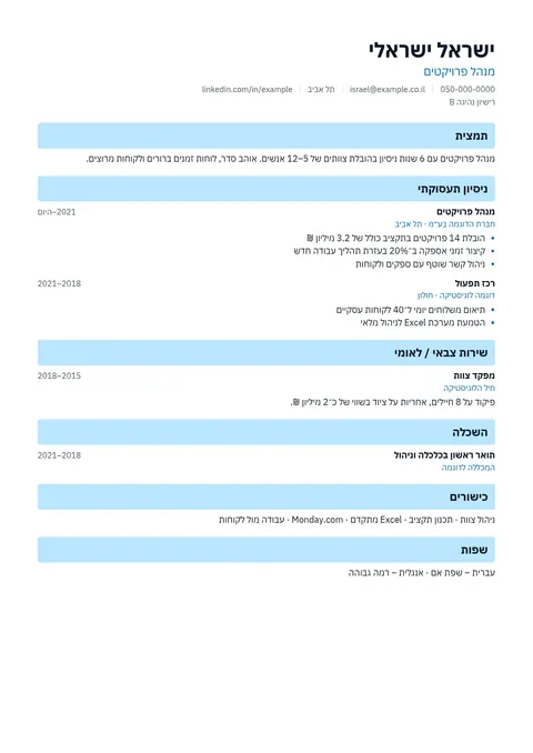 תבנית טכנולוגי: דוגמה של קורות חיים